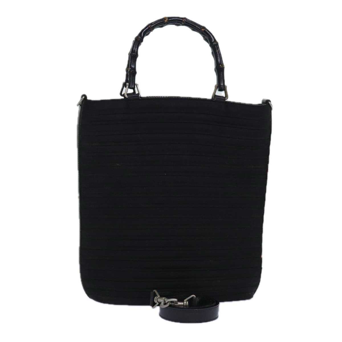 GUCCI Bamboo Hand Bag Nylon 2way Black Silver 002 1998 0353 85161