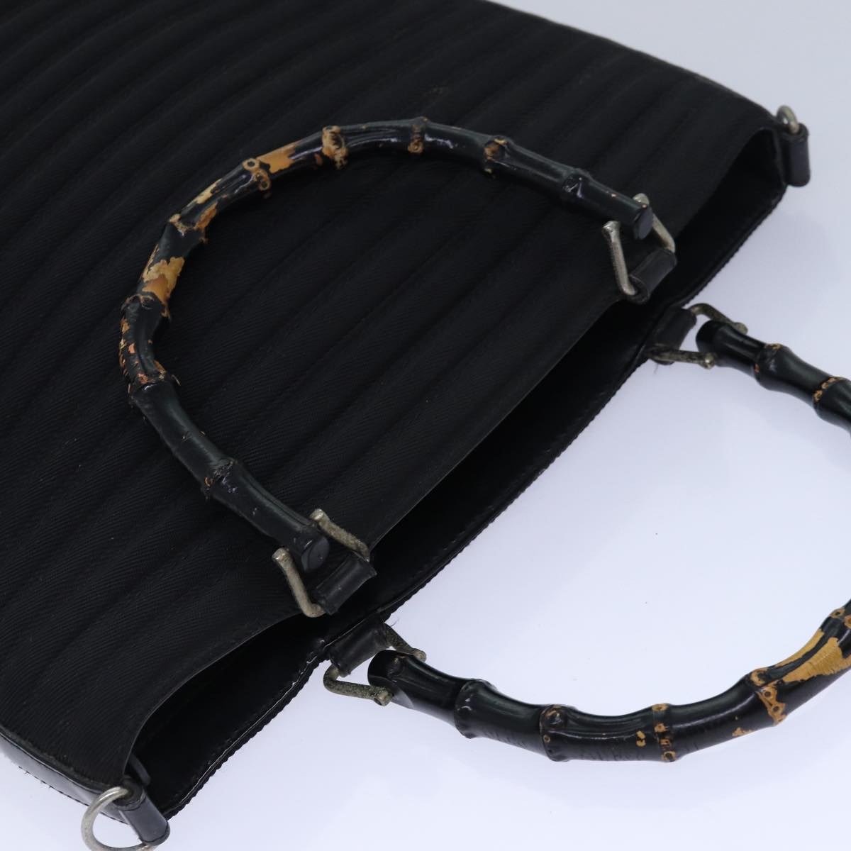 GUCCI Bamboo Hand Bag Nylon 2way Black Silver 002 1998 0353 85161