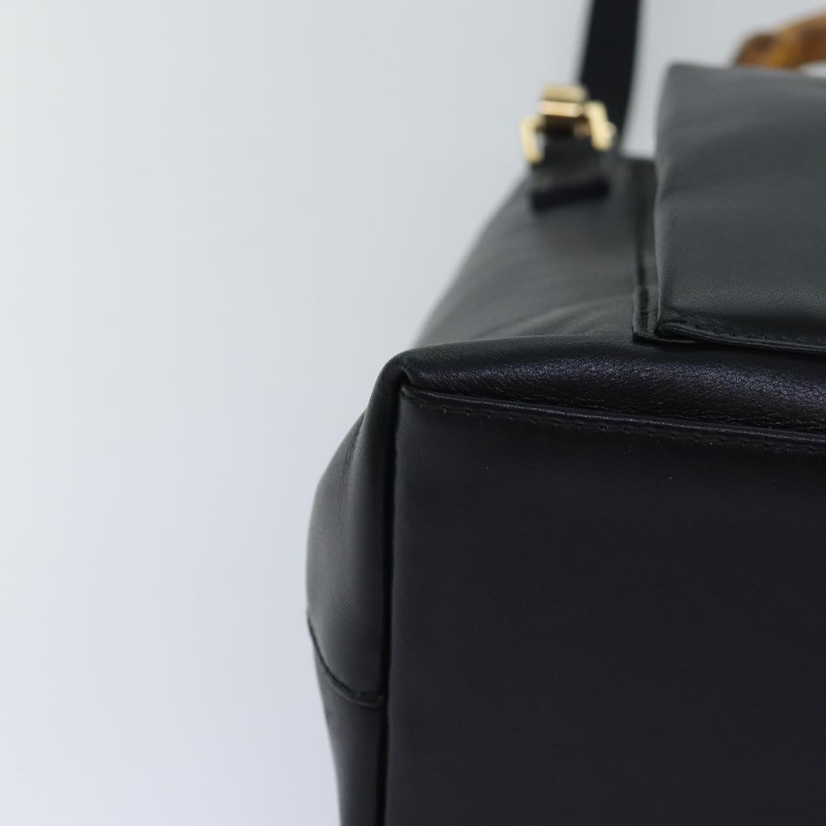 GUCCI Bamboo Hand Bag Leather 2way Black Gold 002 2058 0508 0 85162