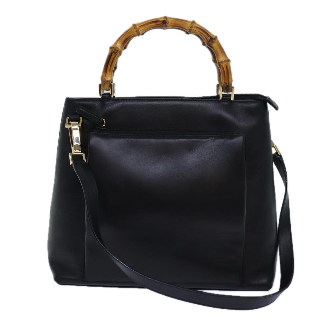 GUCCI Bamboo Hand Bag Leather 2way Black Gold 002 2058 0508 0 85162