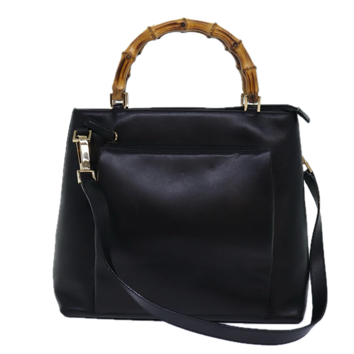 GUCCI Bamboo Hand Bag Leather 2way Black Gold 002 2058 0508 0 85162