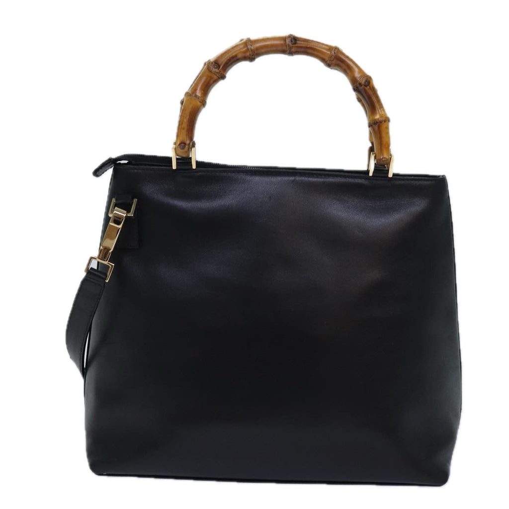 GUCCI Bamboo Hand Bag Leather 2way Black Gold 002 2058 0508 0 85162