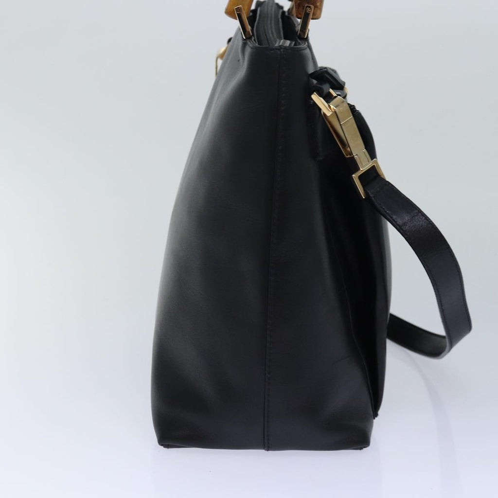 GUCCI Bamboo Hand Bag Leather 2way Black Gold 002 2058 0508 0 85162