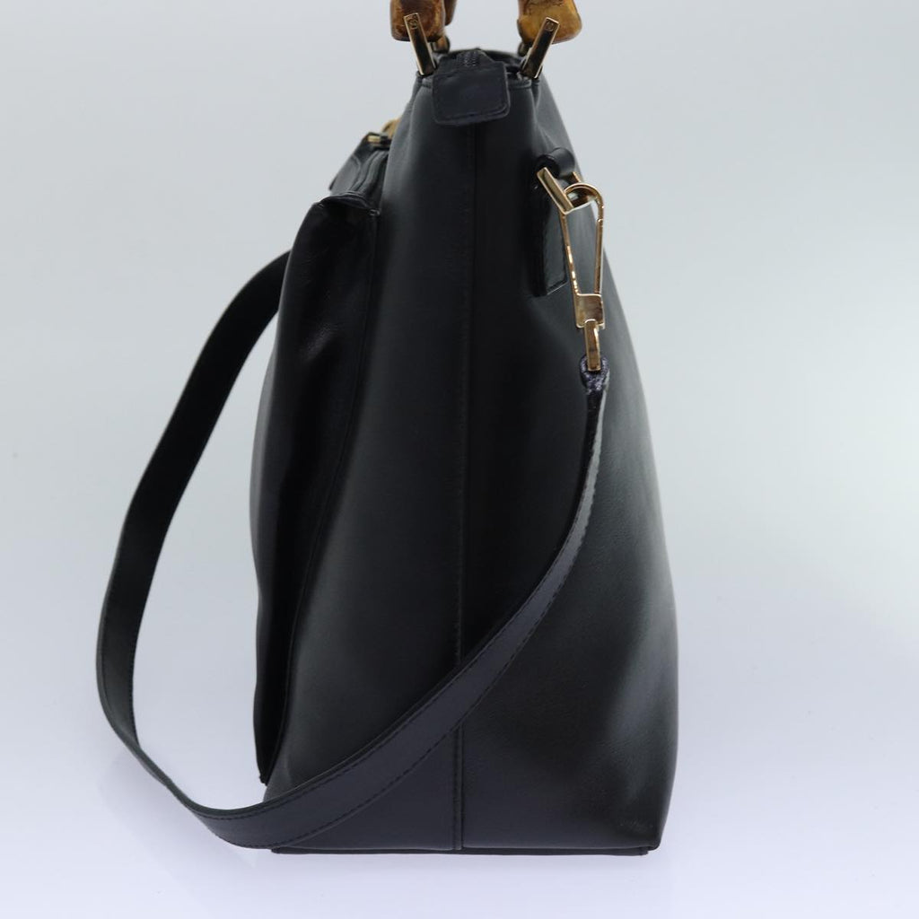 GUCCI Bamboo Hand Bag Leather 2way Black Gold 002 2058 0508 0 85162