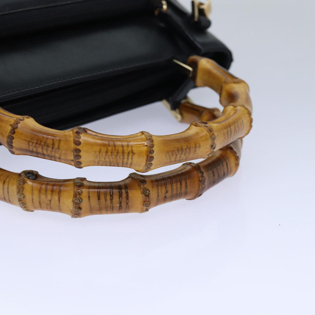 GUCCI Bamboo Hand Bag Leather 2way Black Gold 002 2058 0508 0 85162