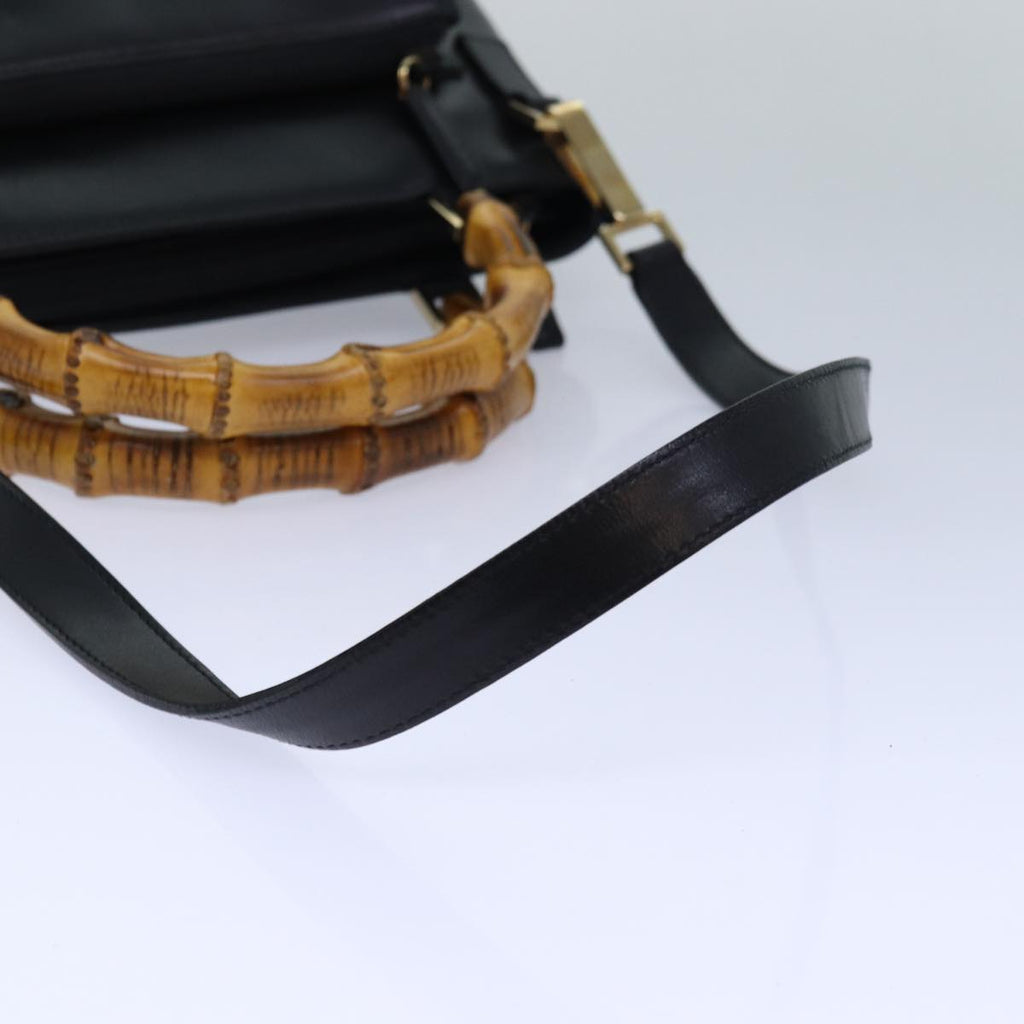GUCCI Bamboo Hand Bag Leather 2way Black Gold 002 2058 0508 0 85162