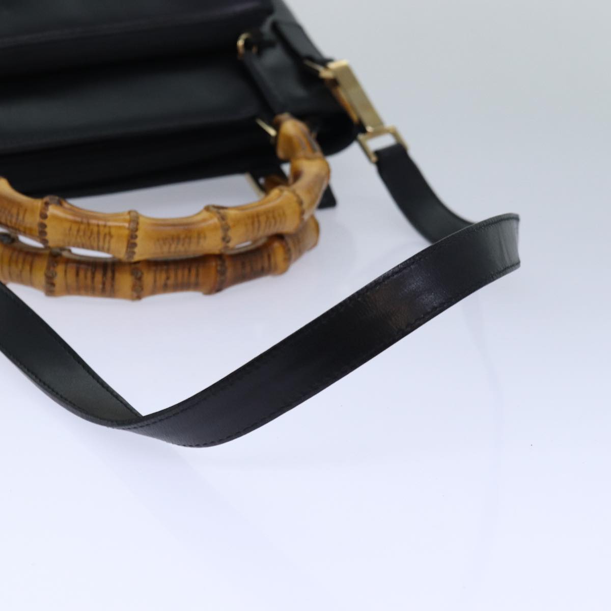 GUCCI Bamboo Hand Bag Leather 2way Black Gold 002 2058 0508 0 85162