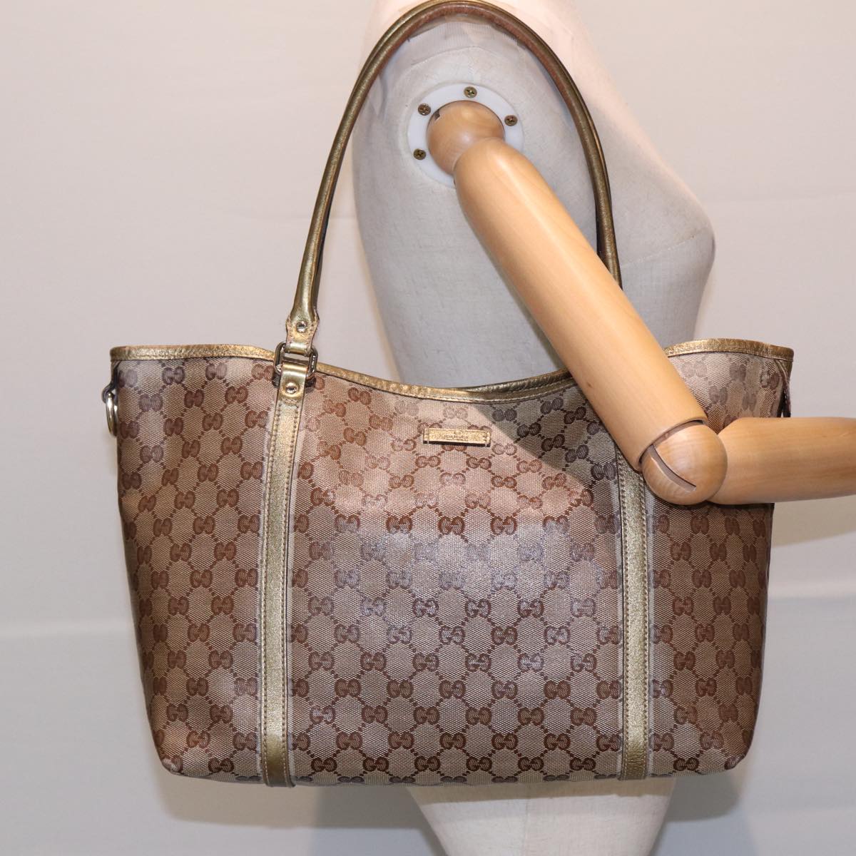 GUCCI GG Crystal Tote Bag Gold Beige 197953 85182