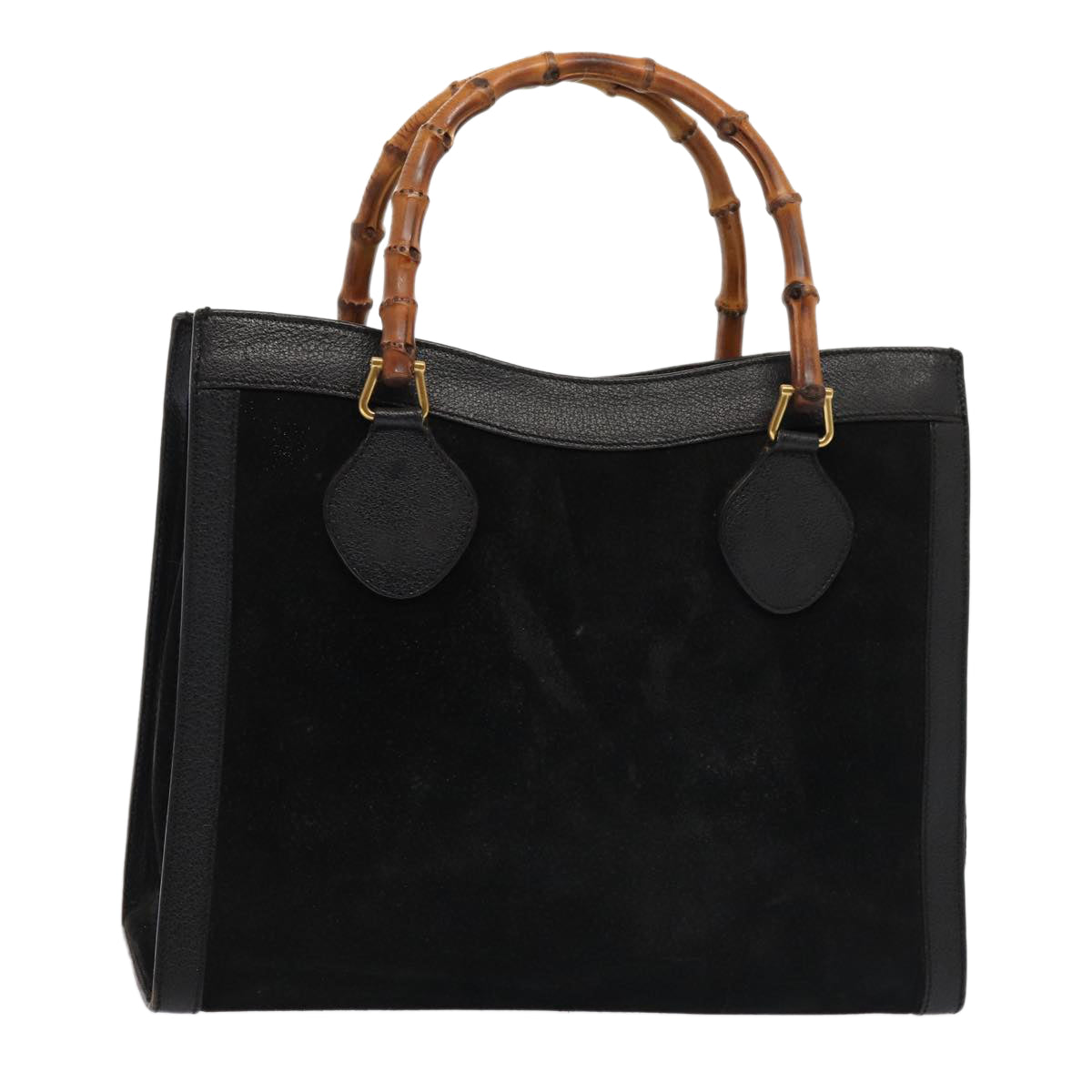 GUCCI Bamboo Hand Bag Suede Black Gold 002 1186 0260 85184