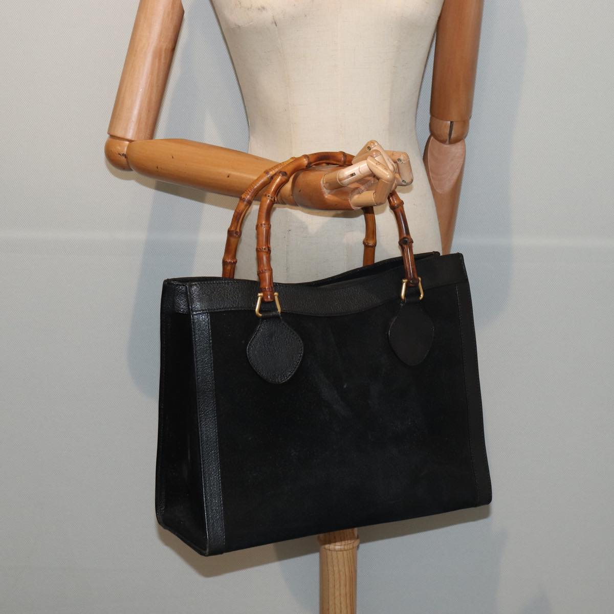 GUCCI Bamboo Hand Bag Suede Black Gold 002 1186 0260 85184