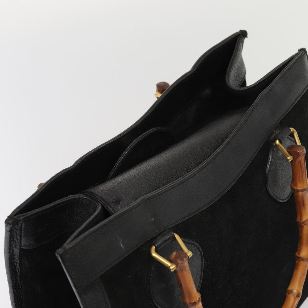 GUCCI Bamboo Hand Bag Suede Black Gold 002 1186 0260 85184