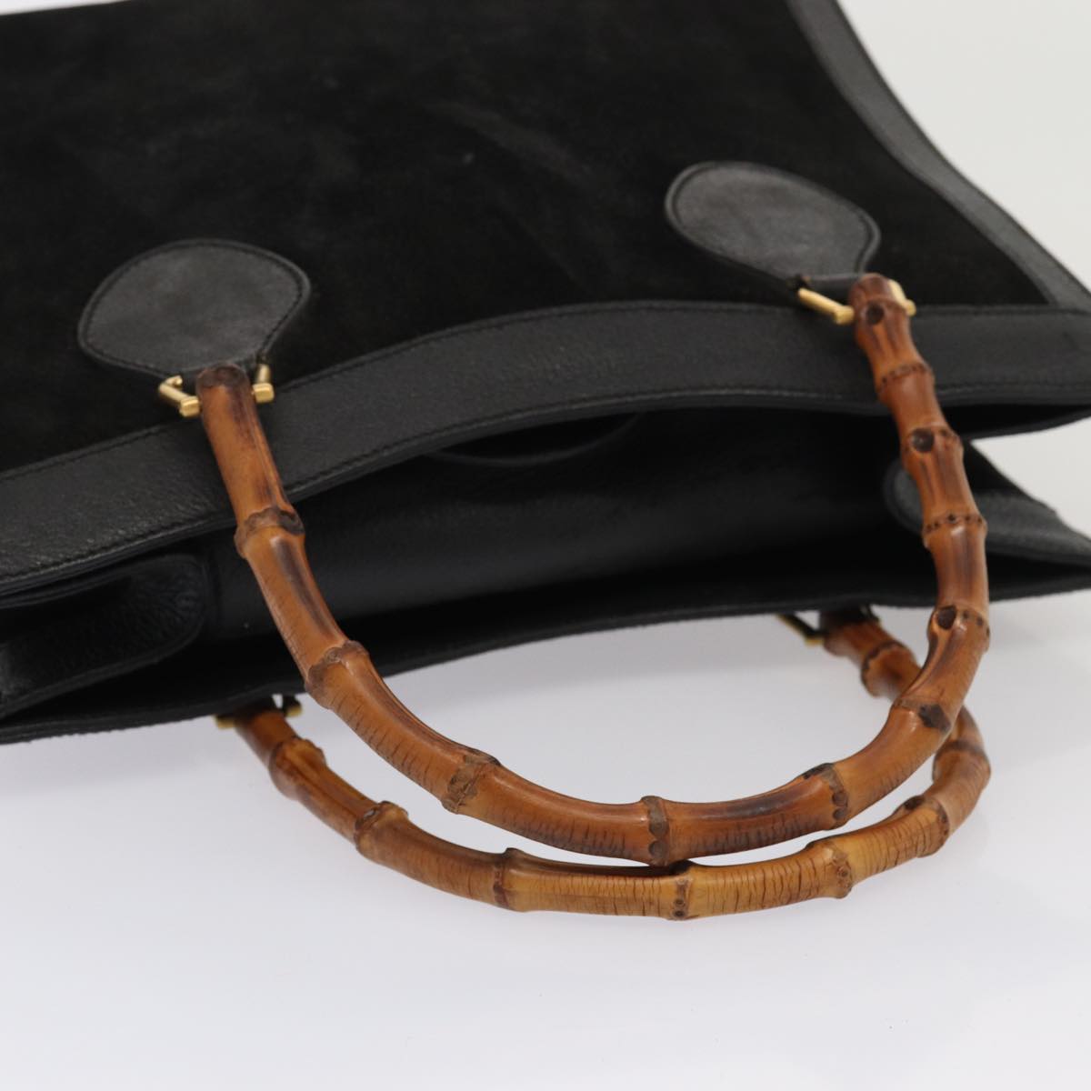 GUCCI Bamboo Hand Bag Suede Black Gold 002 1186 0260 85184