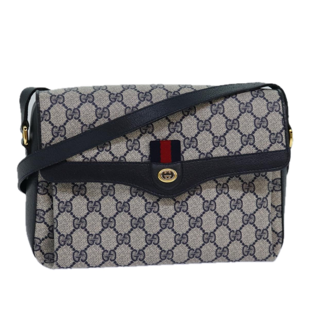 GUCCI GG Supreme Sherry Line Shoulder Bag PVC Navy gold 904 02 084 85245