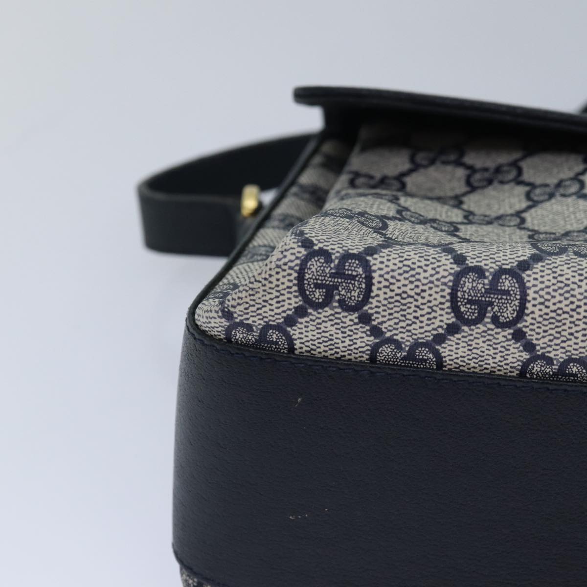 GUCCI GG Supreme Sherry Line Shoulder Bag PVC Navy gold 904 02 084 85245