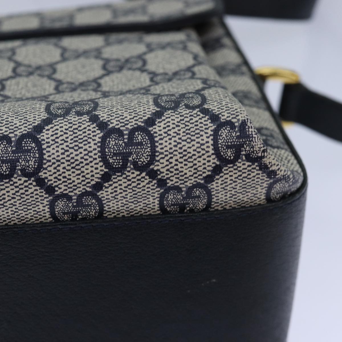 GUCCI GG Supreme Sherry Line Shoulder Bag PVC Navy gold 904 02 084 85245
