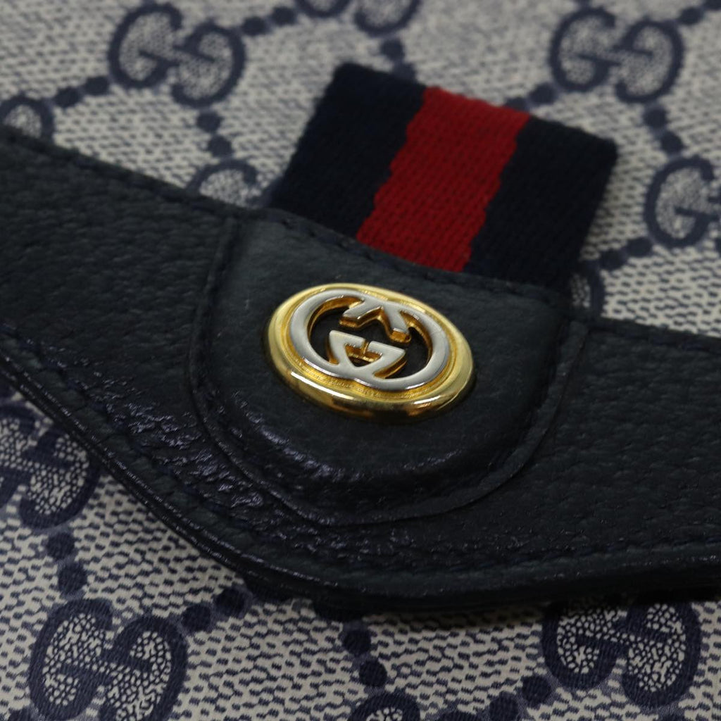 GUCCI GG Supreme Sherry Line Shoulder Bag PVC Navy gold 904 02 084 85245