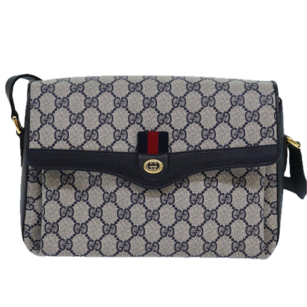 GUCCI GG Supreme Sherry Line Shoulder Bag PVC Navy gold 904 02 084 85245