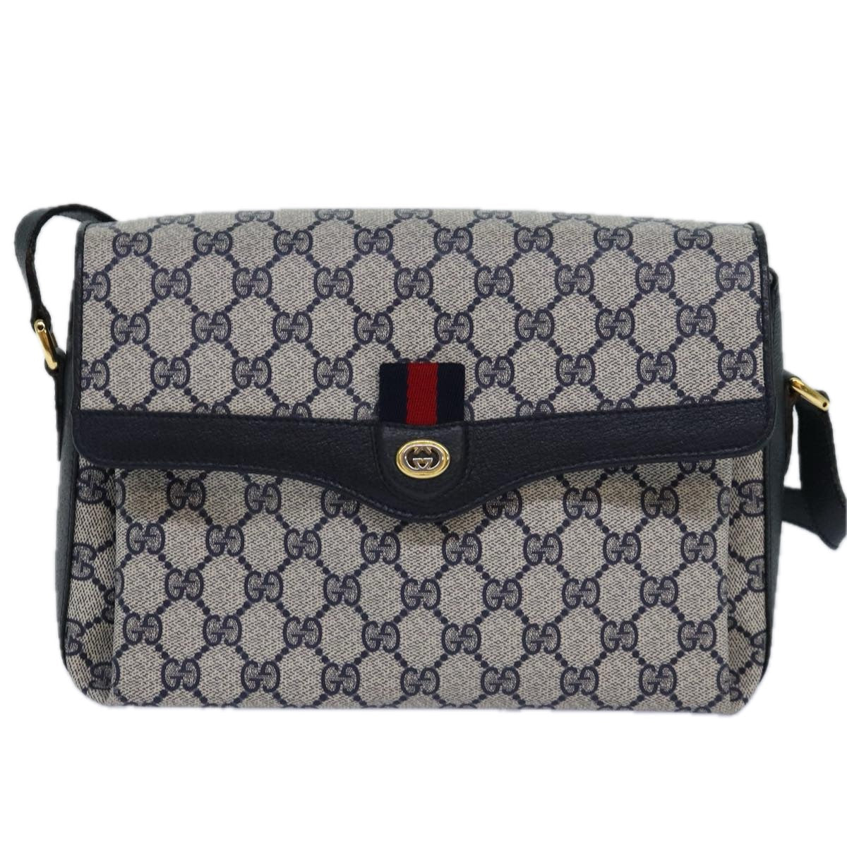 GUCCI GG Supreme Sherry Line Shoulder Bag PVC Navy gold 904 02 084 85245