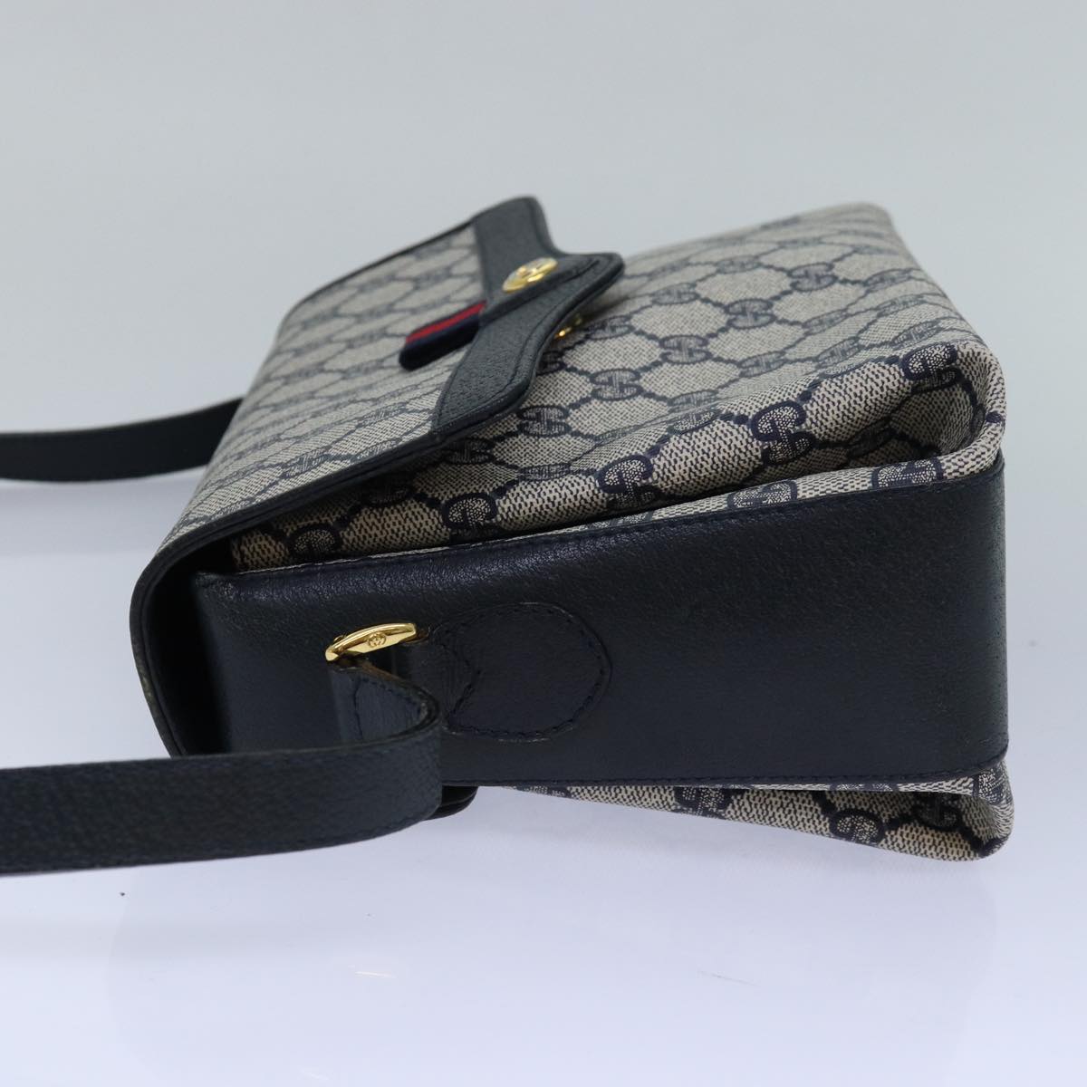 GUCCI GG Supreme Sherry Line Shoulder Bag PVC Navy gold 904 02 084 85245