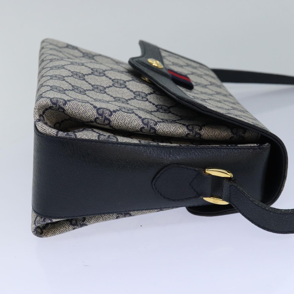 GUCCI GG Supreme Sherry Line Shoulder Bag PVC Navy gold 904 02 084 85245