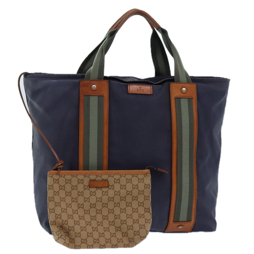 GUCCI Tote Bag Nylon Khaki Silver 85282
