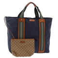 GUCCI Tote Bag Nylon Khaki Silver 85282