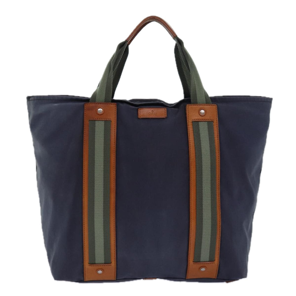 GUCCI Tote Bag Nylon Khaki Silver 85282
