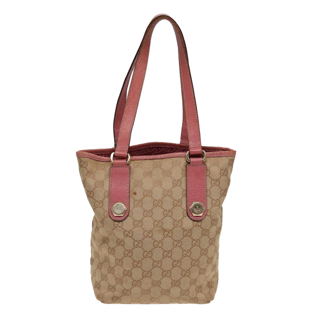 GUCCI GG Canvas Tote Bag Beige Pink gold 153361 85284