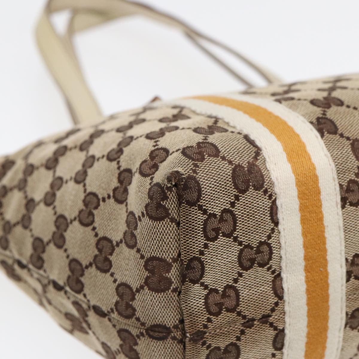 GUCCI GG Supreme Sherry Line Tote Bag Beige Gold Silver 85285