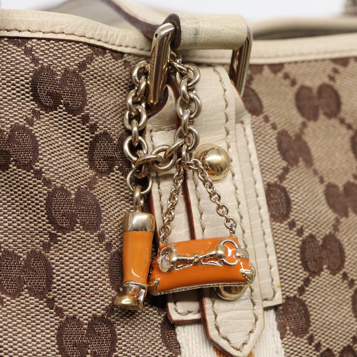 GUCCI GG Supreme Sherry Line Tote Bag Beige Gold Silver 85285