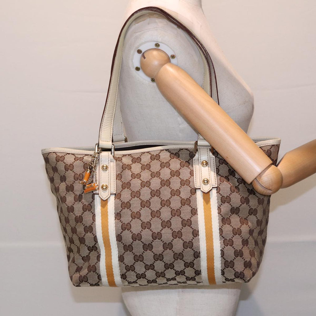GUCCI GG Supreme Sherry Line Tote Bag Beige Gold Silver 85285