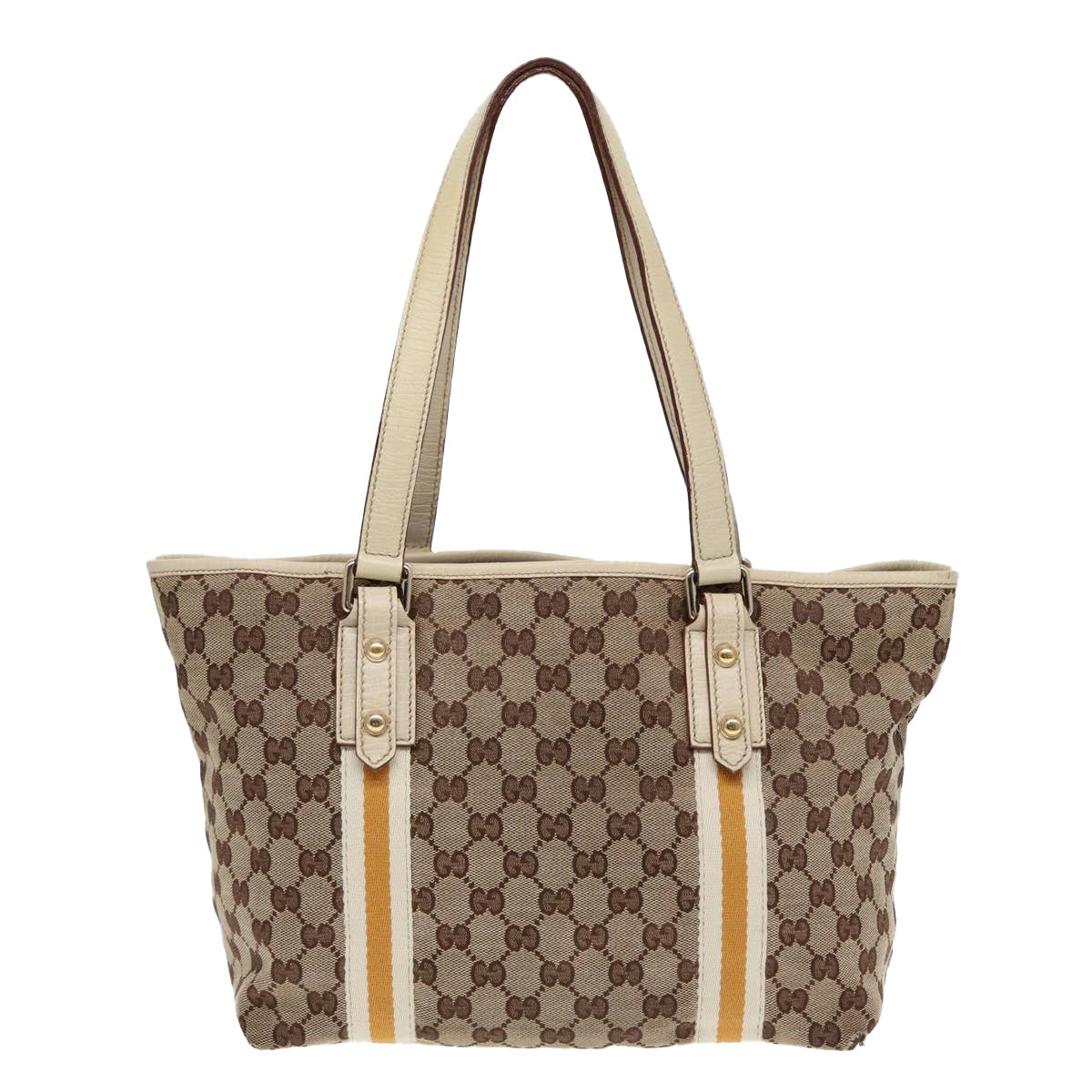 GUCCI GG Supreme Sherry Line Tote Bag Beige Gold Silver 85285