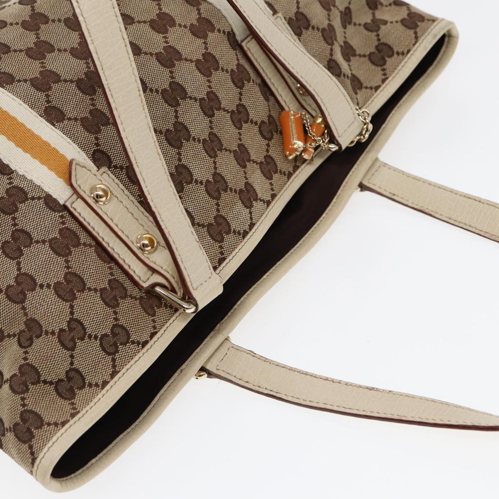 GUCCI GG Supreme Sherry Line Tote Bag Beige Gold Silver 85285