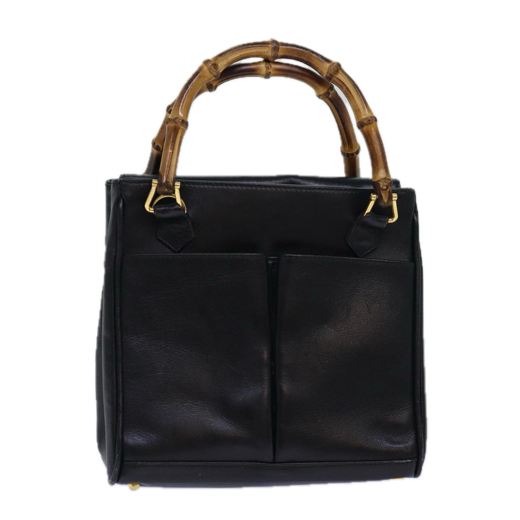GUCCI Bamboo Hand Bag Leather Black Gold 000 122 0316 85376