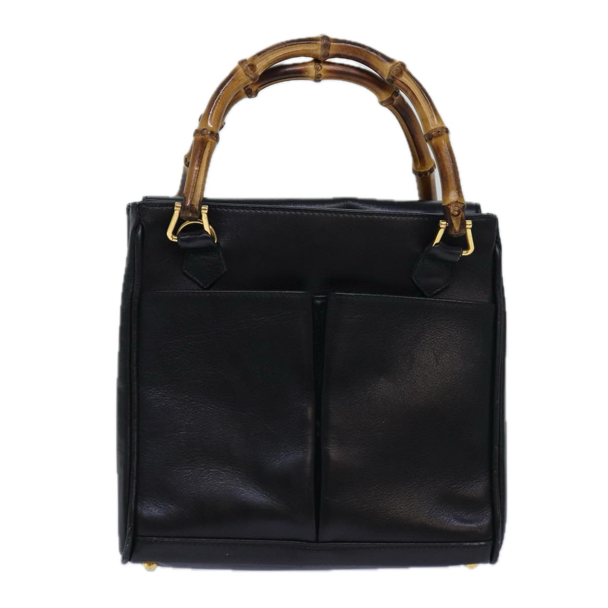 GUCCI Bamboo Hand Bag Leather Black Gold 000 122 0316 85376