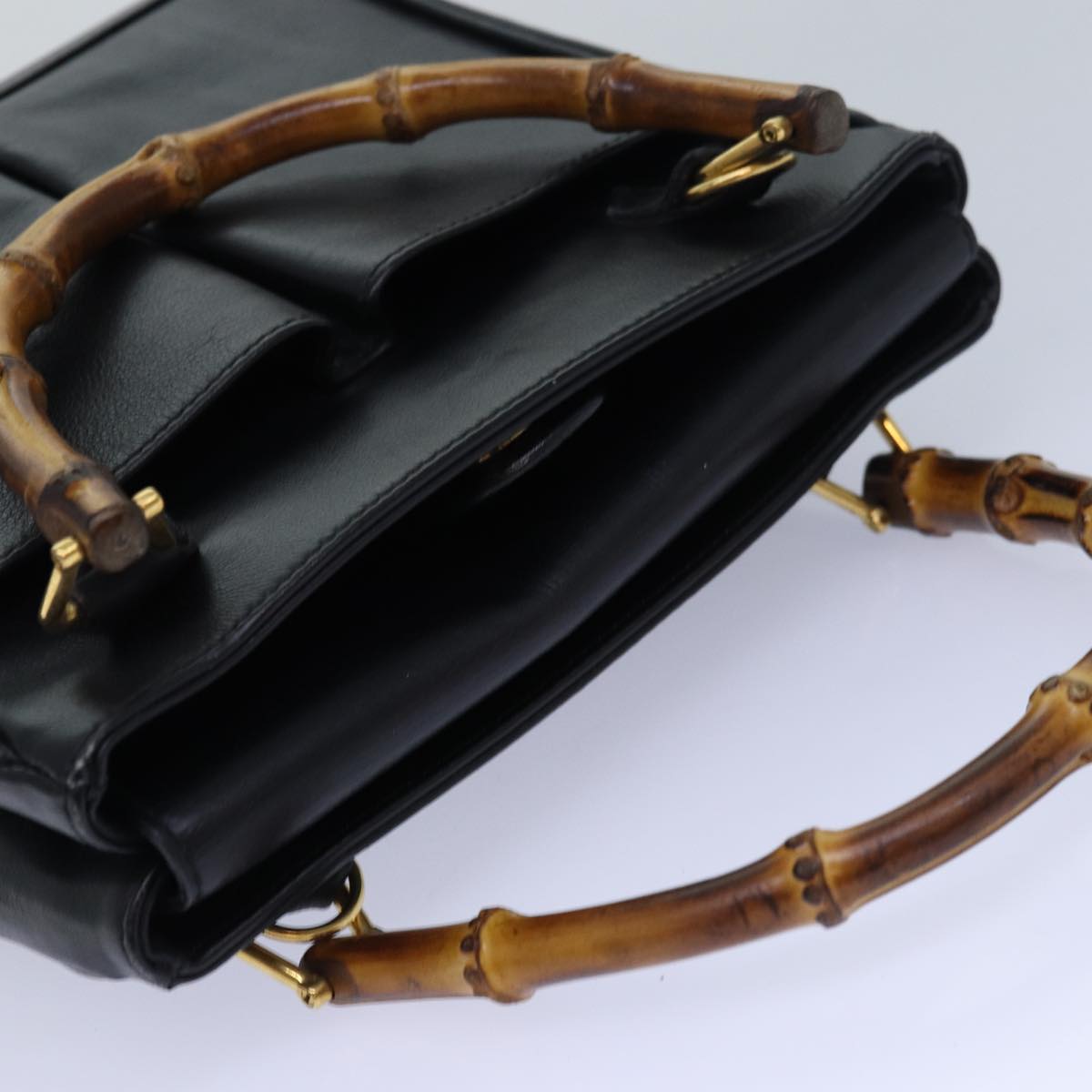 GUCCI Bamboo Hand Bag Leather Black Gold 000 122 0316 85376