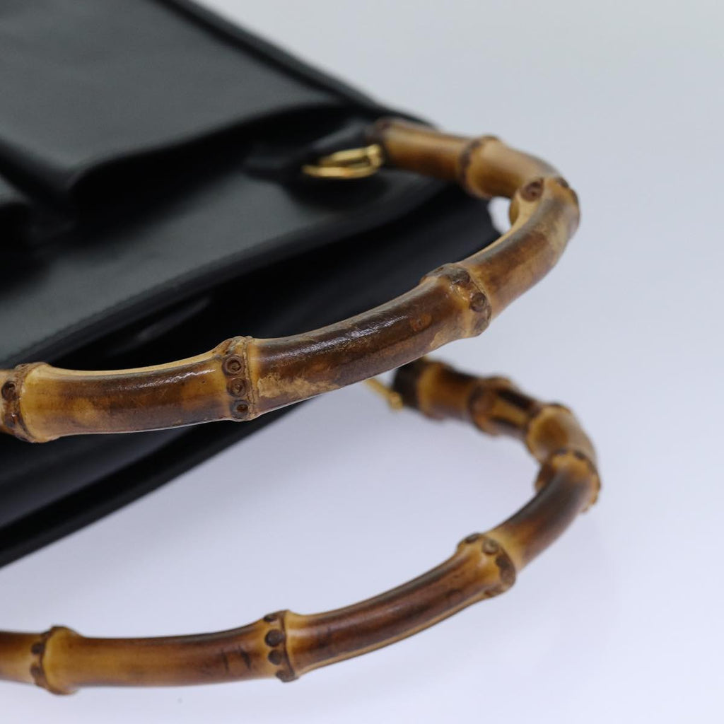 GUCCI Bamboo Hand Bag Leather Black Gold 000 122 0316 85376