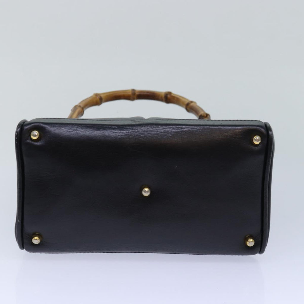 GUCCI Bamboo Hand Bag Leather Black Gold 000 122 0316 85376