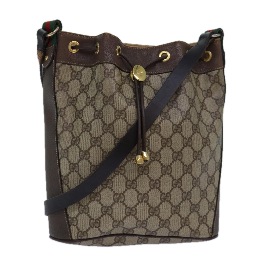 GUCCI GG Supreme Web Sherry Line Shoulder Bag PVC Beige Gold 85390