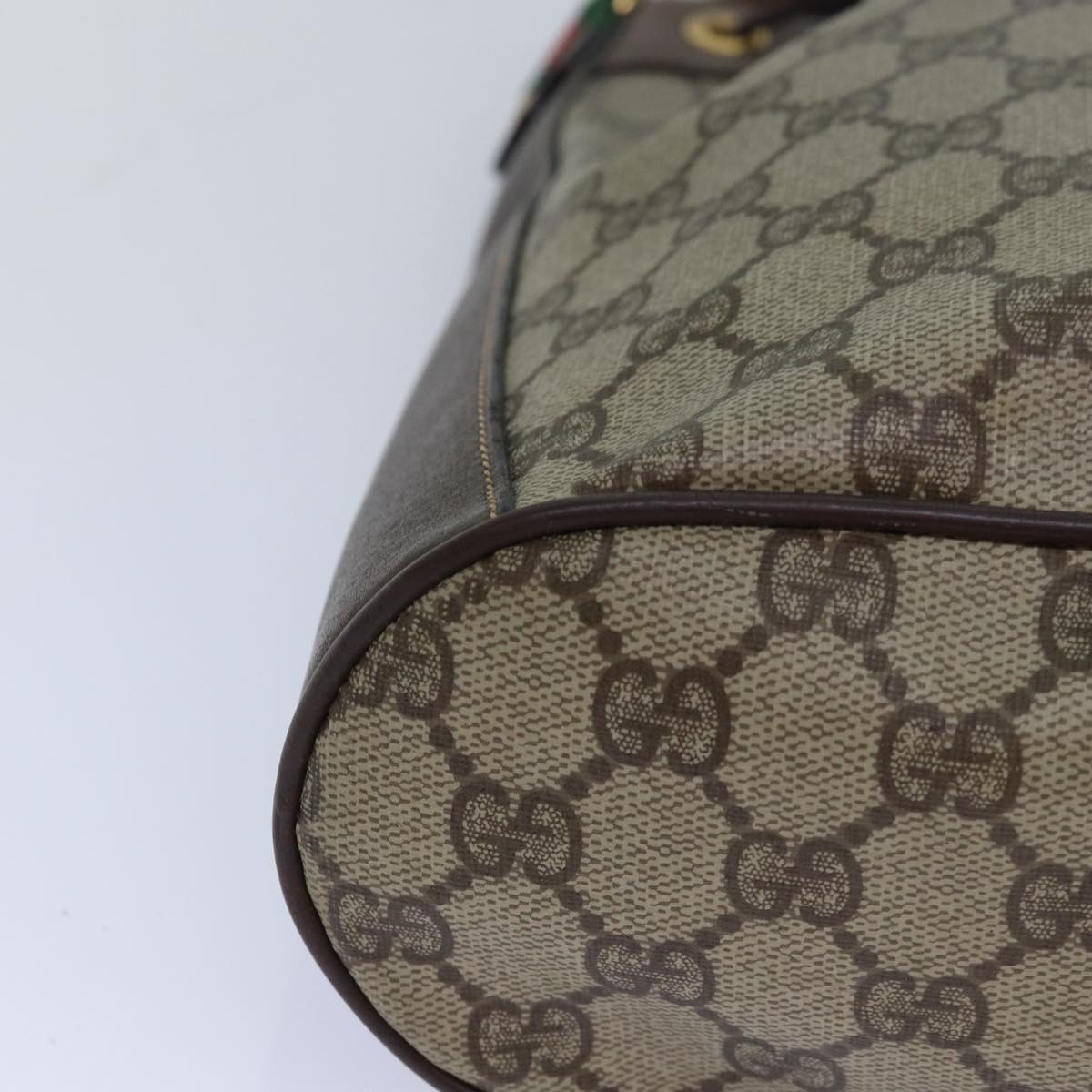 GUCCI GG Supreme Web Sherry Line Shoulder Bag PVC Beige Gold 85390