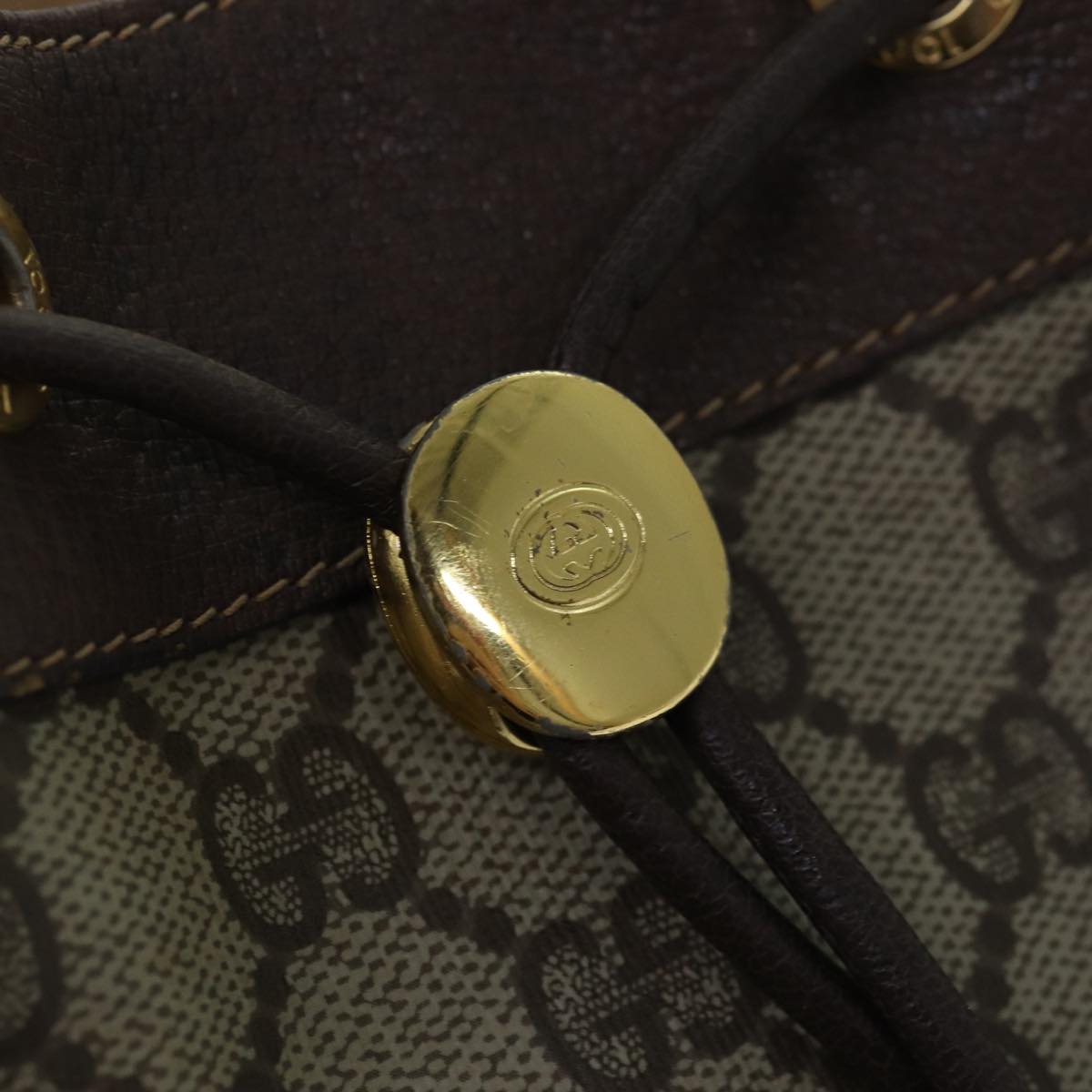 GUCCI GG Supreme Web Sherry Line Shoulder Bag PVC Beige Gold 85390
