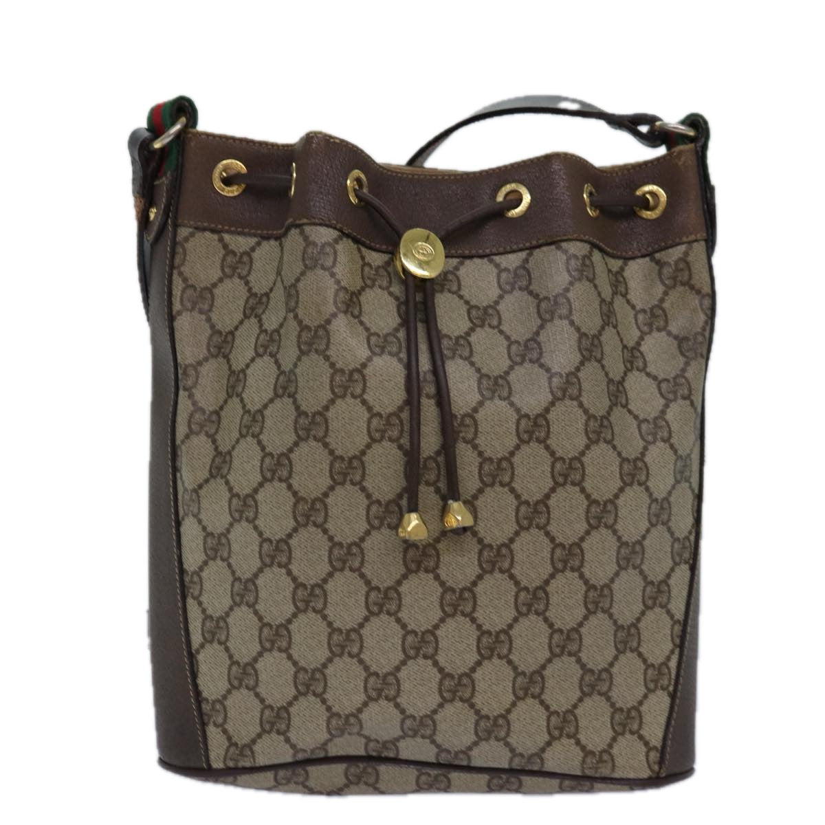 GUCCI GG Supreme Web Sherry Line Shoulder Bag PVC Beige Gold 85390