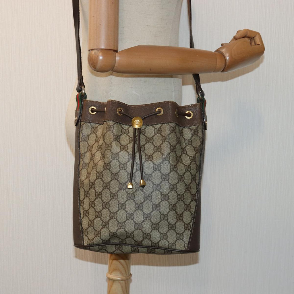 GUCCI GG Supreme Web Sherry Line Shoulder Bag PVC Beige Gold 85390