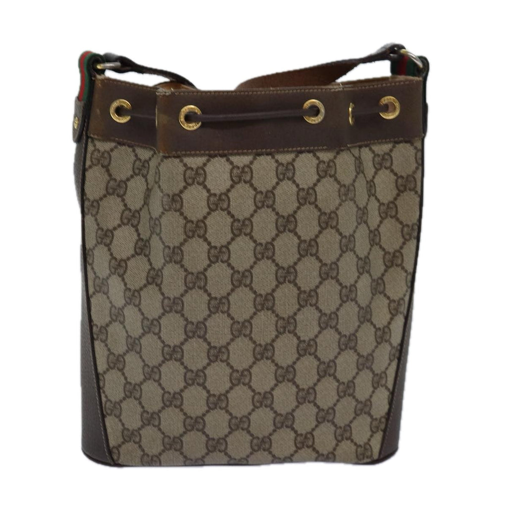 GUCCI GG Supreme Web Sherry Line Shoulder Bag PVC Beige Gold 85390