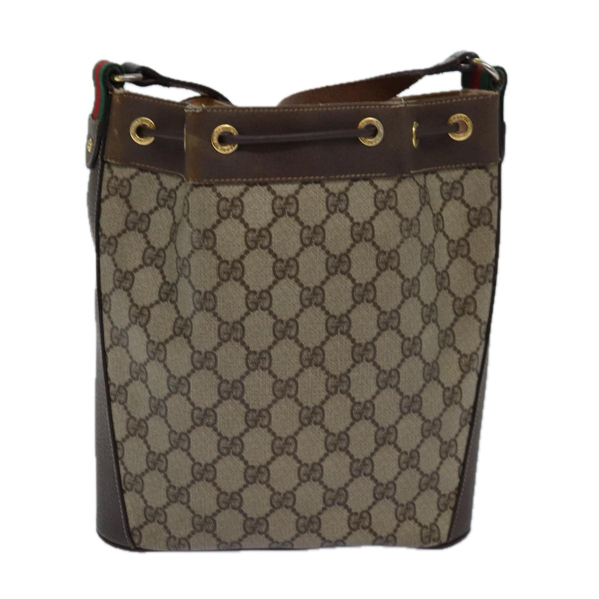 GUCCI GG Supreme Web Sherry Line Shoulder Bag PVC Beige Gold 85390