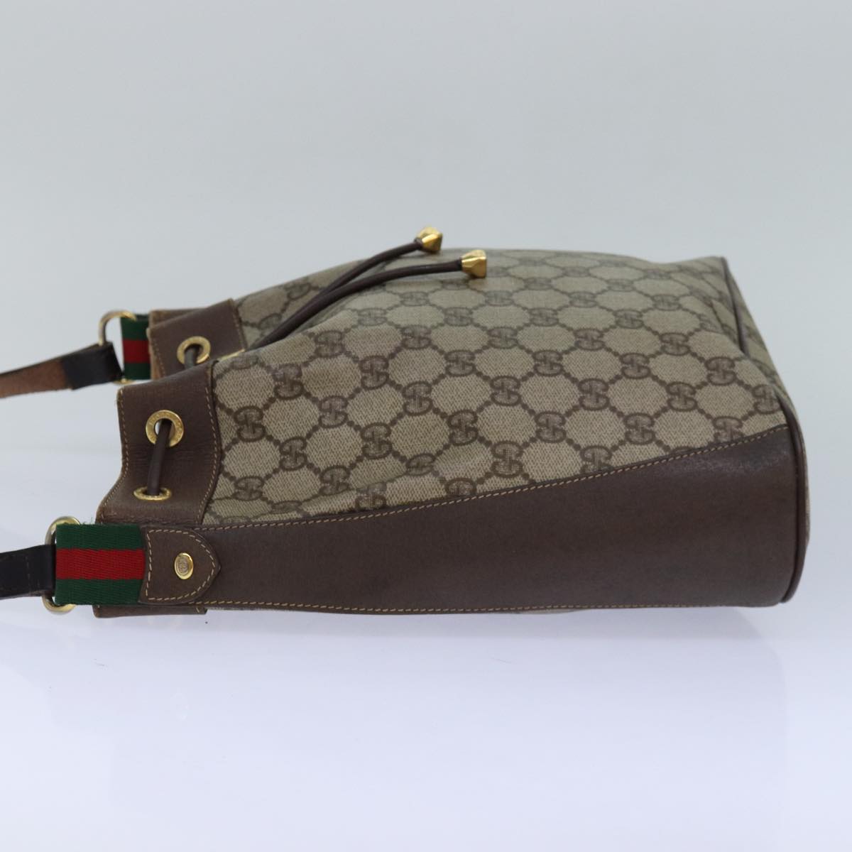 GUCCI GG Supreme Web Sherry Line Shoulder Bag PVC Beige Gold 85390
