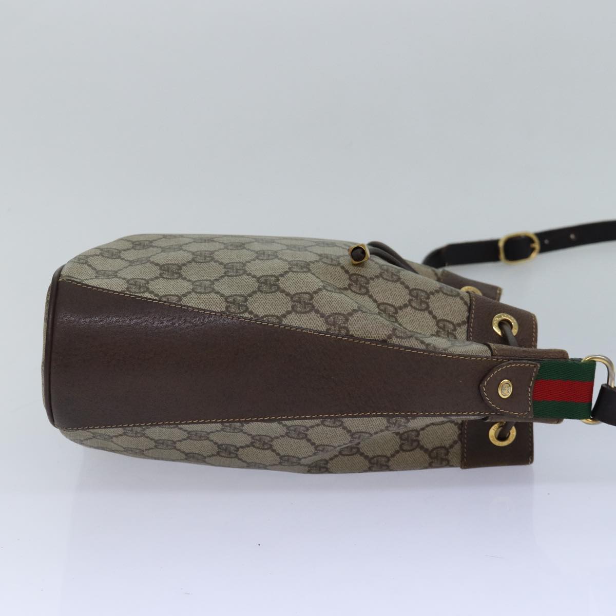 GUCCI GG Supreme Web Sherry Line Shoulder Bag PVC Beige Gold 85390