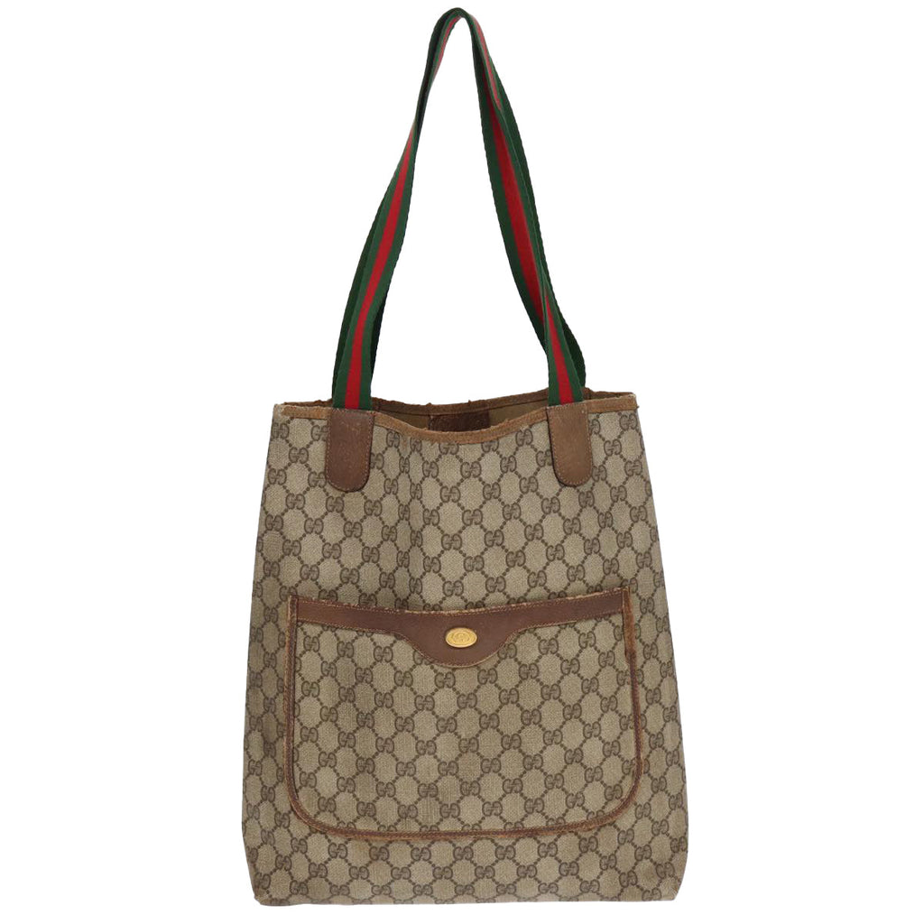 GUCCI GG Supreme Web Sherry Line Tote Bag PVC Beige Gold 39 02 003 85391