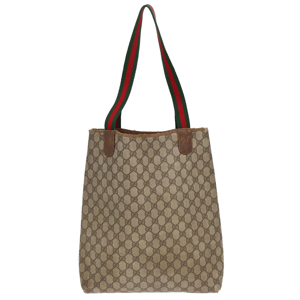 GUCCI GG Supreme Web Sherry Line Tote Bag PVC Beige Gold 39 02 003 85391