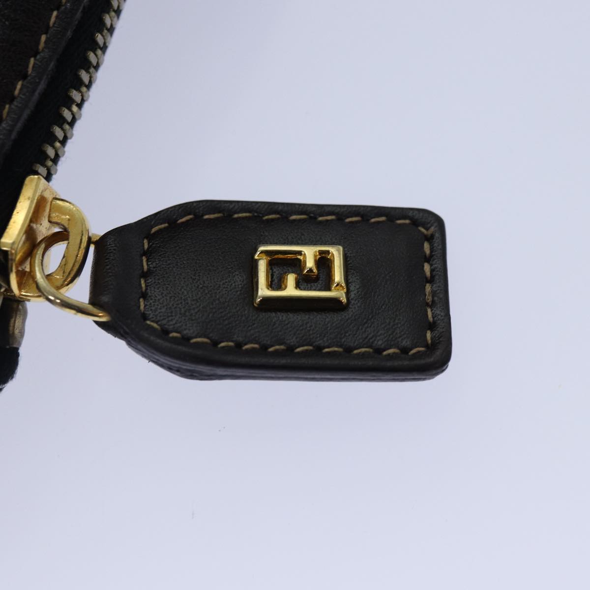 FENDI Zucca Canvas Clutch Bag Brown Black gold 85411